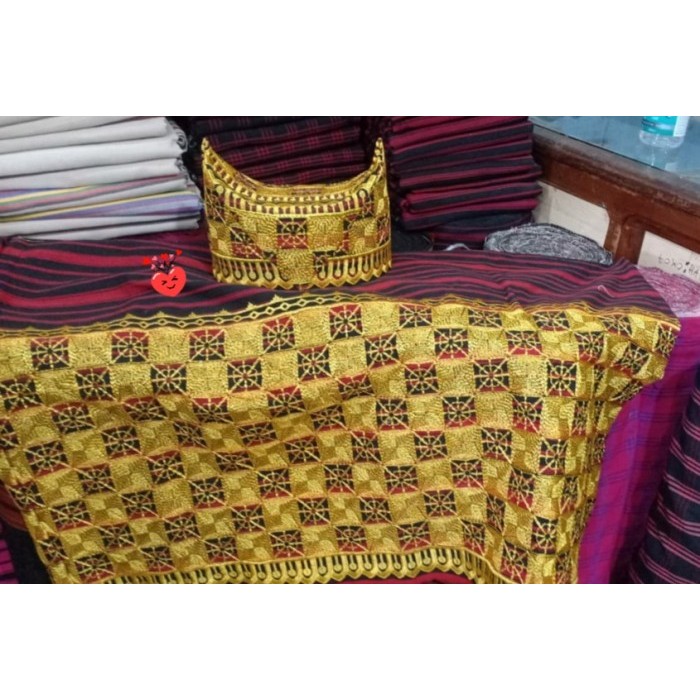 Kain Tapis Lampung Pria Set Peci Benang Bordir