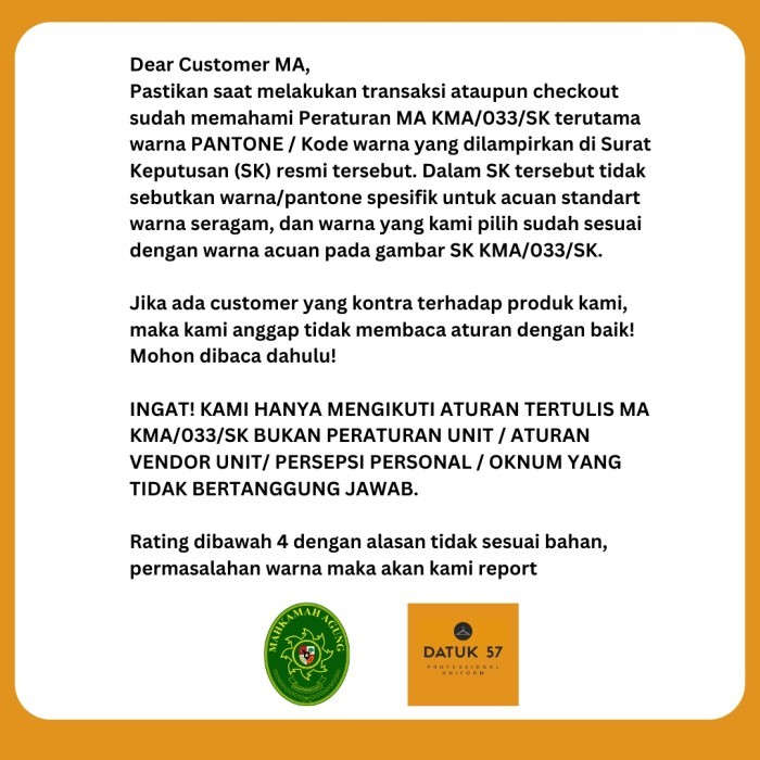 Jual Seragam Kemeja Pdh Ma Mahkamah Agung (Pria & Wanita)
