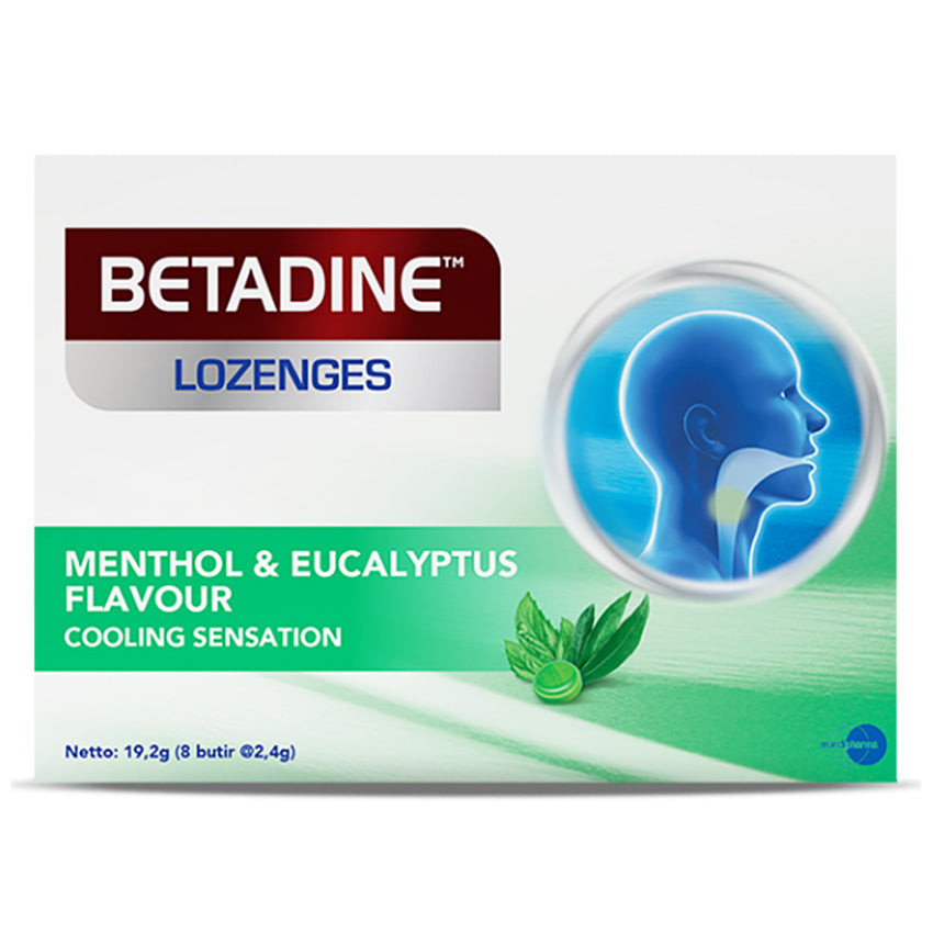 

Betadine Lozenges Menthol & Eucalyptus Permen Pereda Tenggorokan - 8 Pcs