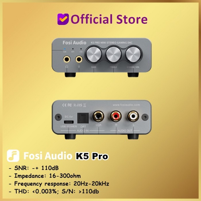Fosi Audio K5 Pro Gaming DAC Headphone Amplifier Mini Hi-Fi K5Pro