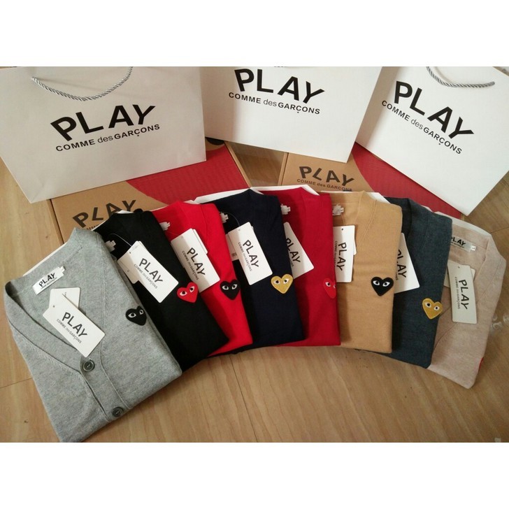 Play comme des garcons CDG V-neck Knitted Cardigan Pria Wanita Kasual Red Heart sweater 04 |cLvVh2YF