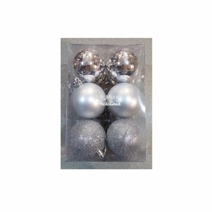 Bola Natal - Bola Natal Silver 6cm isi 12cm