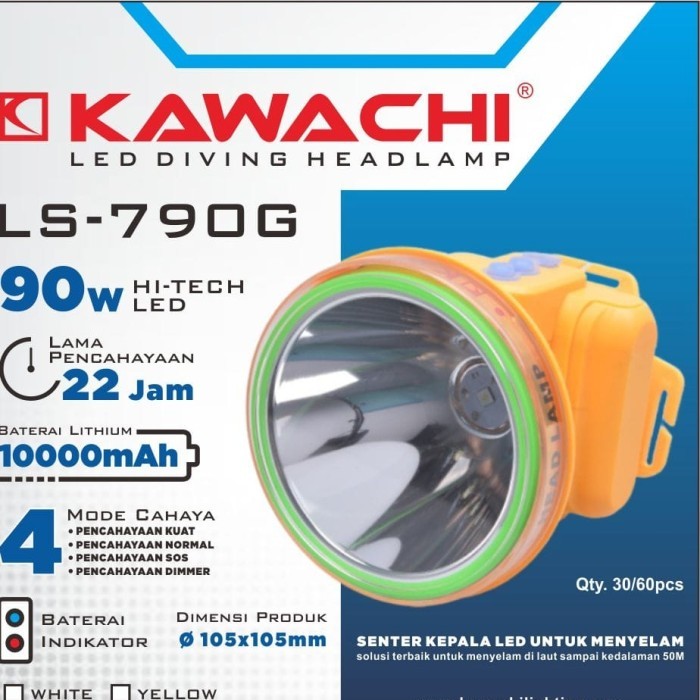 Jual Kawachi Senter Kepala Menyelam 50M 90Watt Ls-790G Led 10.000Mah Dimmer