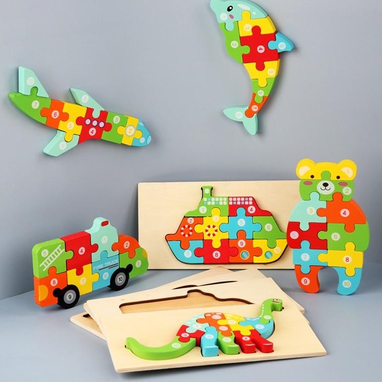 Baru Geetoy Mainan Edukasi 3D Mainan Hewan Dinosaurus Jigsaw Puzzle Kayu Untuk Anak Berkualitas