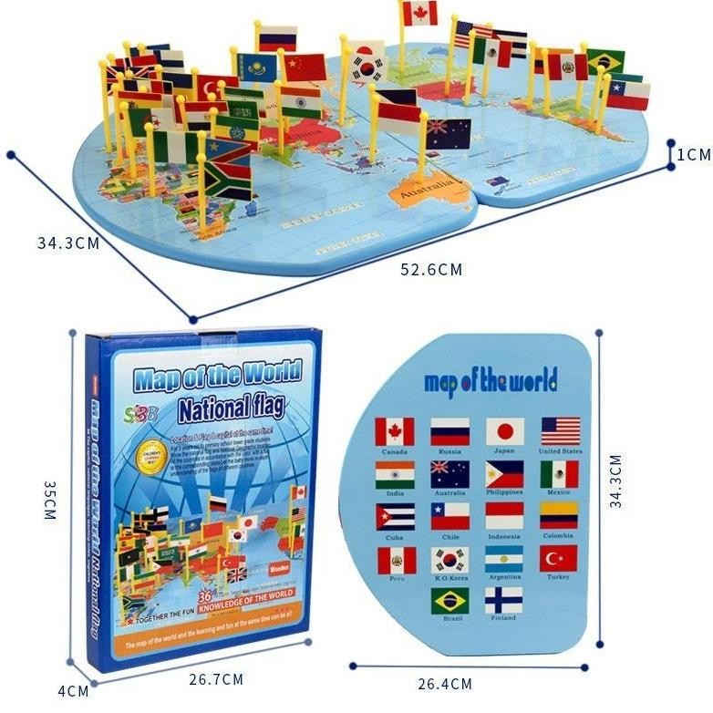 

Baru GU Map of the World English / Knowledge of the World / Peta Dunia / Peta Bendera Kayu MW02 Berkualitas