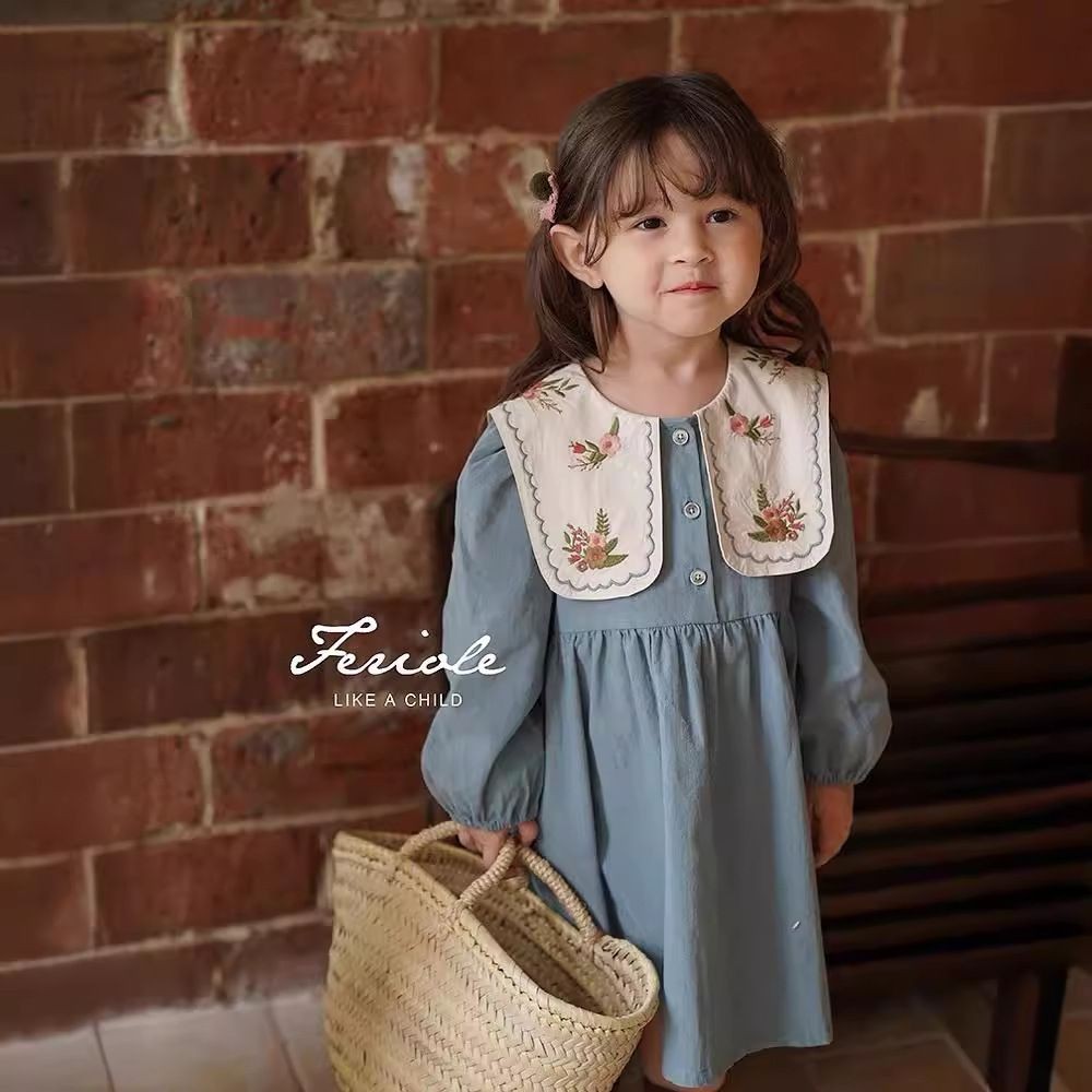 Gaun Gaya Korea Bordir Gaun Putri Kerah Besar