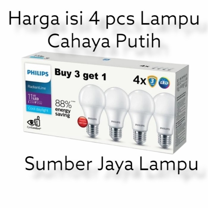 Promo Lampu Led Philips Radiantline 3+1 Multipack 11 Watt