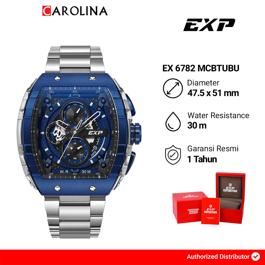 Jam Tangan Pria EXP EXP Chronograph EX 6782 MCBTUBU Blue Dial Silver Stainless Steel Strap