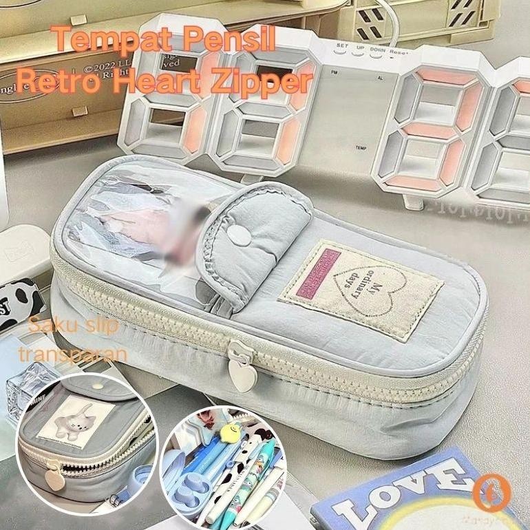 

Ready Penjual Lokal Pensil Retro Heart Zipper Kapasitas Besar Pencil Tas Penyimpanan Alat Tulis Siswa Trading Card Pouch Murah