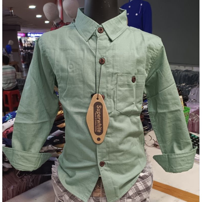 Baju Anak Casual Kemeja anak lengan panjang warna sage green terbaru