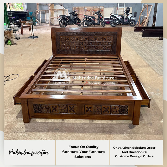 Tempat Tidur Laci Jati 160X200 Dipan Laci Ukiran Tempat Tidur Ukiran Minimalis