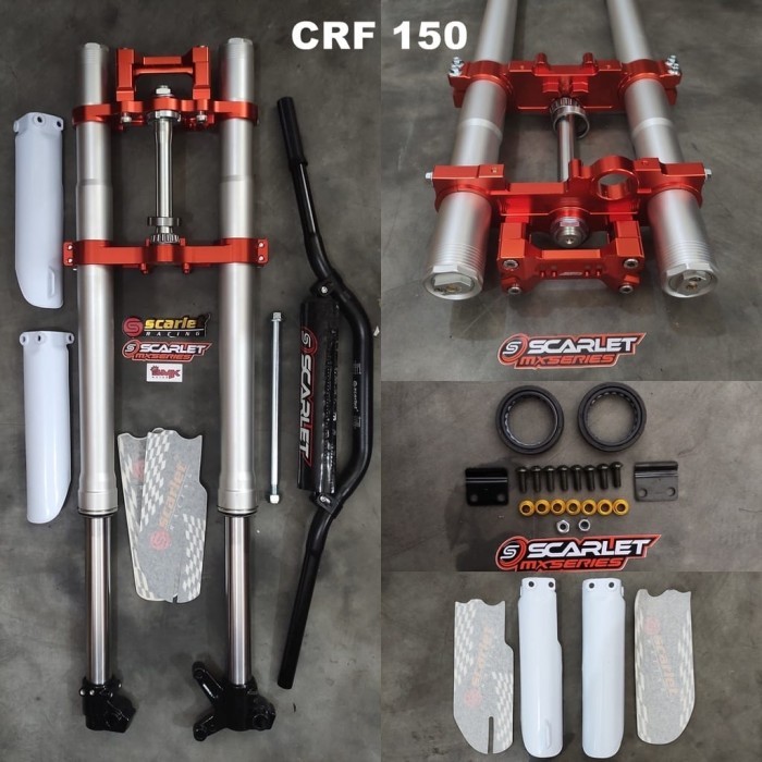 {Bekas} SHOCK CRF USD DOUBLE ADJUSTER 910MM FULL CNC  STANG SCARLET RACING - black/oren Murah