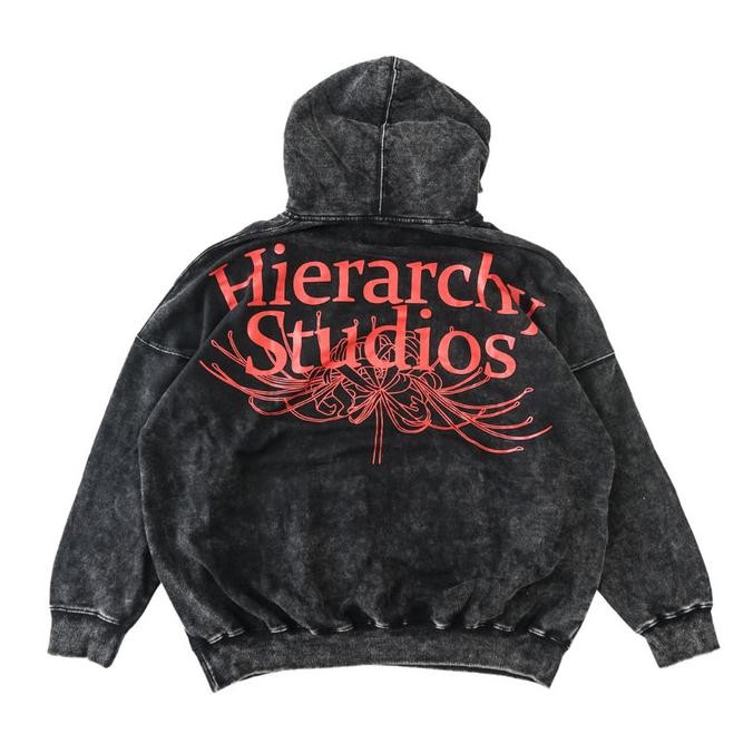 Hierarchy Studios - Washed Black Wide Spider Lily Oversized Hoodie Kode 1286