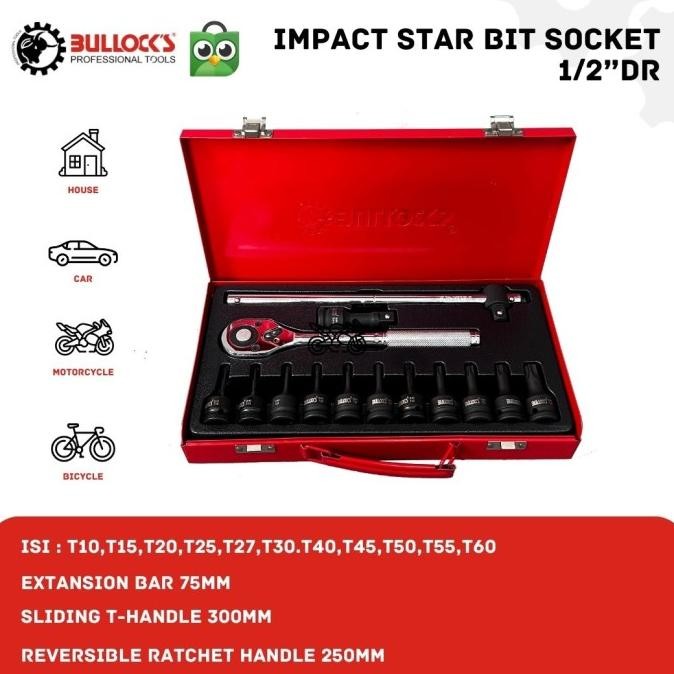 Impact Star Bit Socket 1/2" Dr Set (L=60Mm) Mata Socket Set Tools - Bullocks Murah Berkualitas