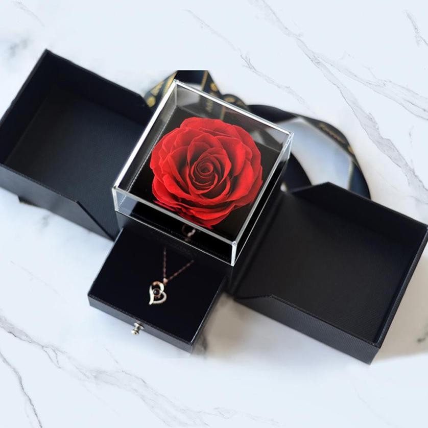 

fn-56 Eternal Rose Gift Box / Kotak Perhiasan Kado Kalung Cincin Lamaran Mawar /Gift Box Mawar Visual Experience Berkualitas