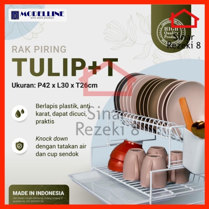 Laci - Rak Piring Modelline Tulip + T / Gelas Mangkok Sendok Dapur 2 Susun