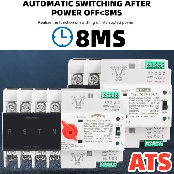 BEBAS ONGKIR - TOMZN ATS Din Rail Listrik MCB Otomatis Automatic Transfer Switch