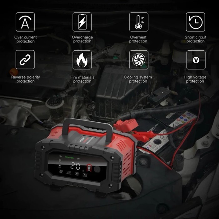 Foxsur 20A Charger Aki Mobil Motor Truk 12V 20A -24V 10A Smart Charger Promo