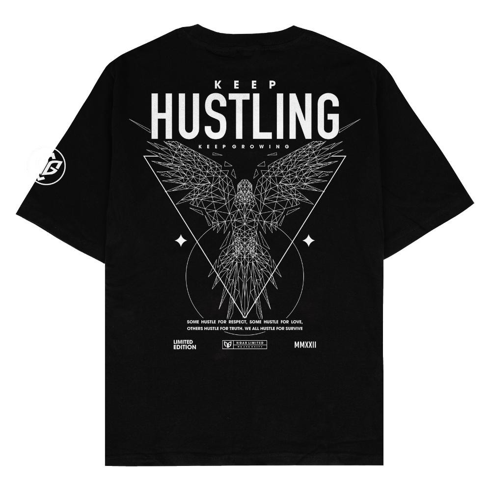Ngab Kaos Baju Distro Sablon Glow In The Dark Keep Hustling Keep Growing Unisex Hitam Pria Wanita Co