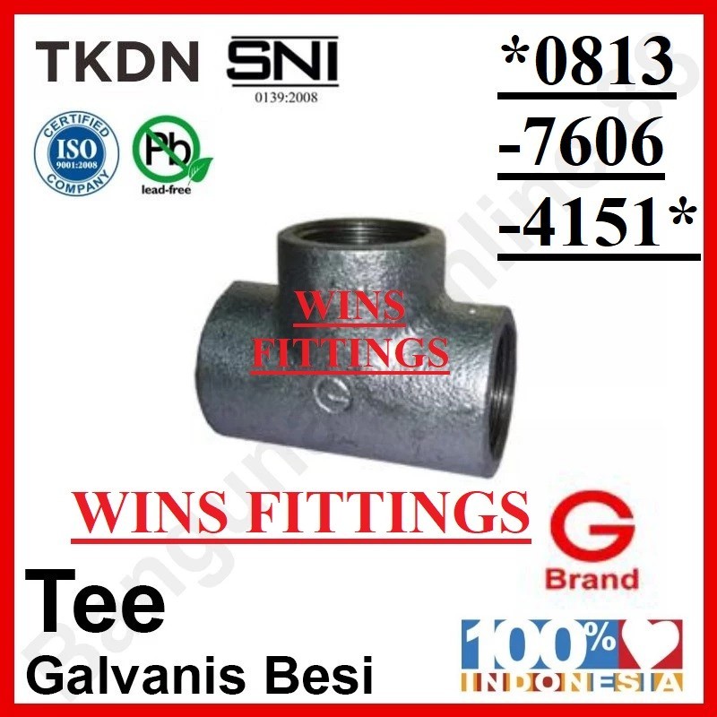 Tee 4" Besi Galvanis Drat Dalam BSPT Sambungan Cabang 3 Pipa Bahan asli G GLV GIP equal T 4 Inch