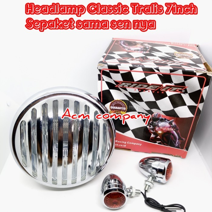 HEADLAMP LAMPU DEPAN CLASSIC TRALIS RIDE IT 7INCH CHROME CUSTOM MOTOR