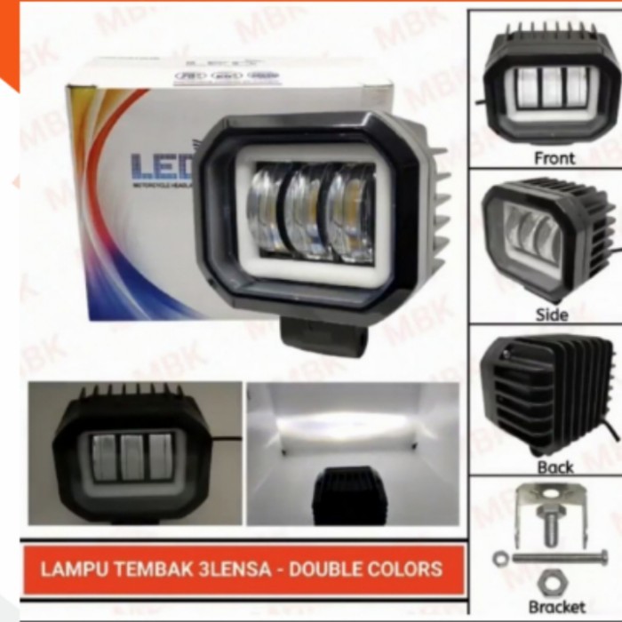 Lampu Tembak Kabut Daymaker 3 Lensa 2 Warna Putih Kuning Motor Mobil