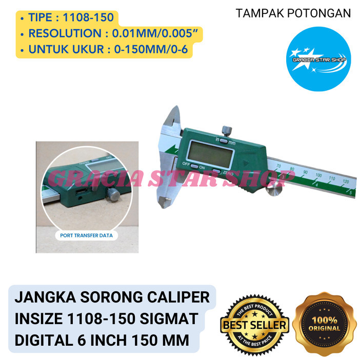 

newgan!! INSIZE 1108-150 Sigmat Digital 6 Inch 150 mm - Jangka Sorong Vernier Caliper Original