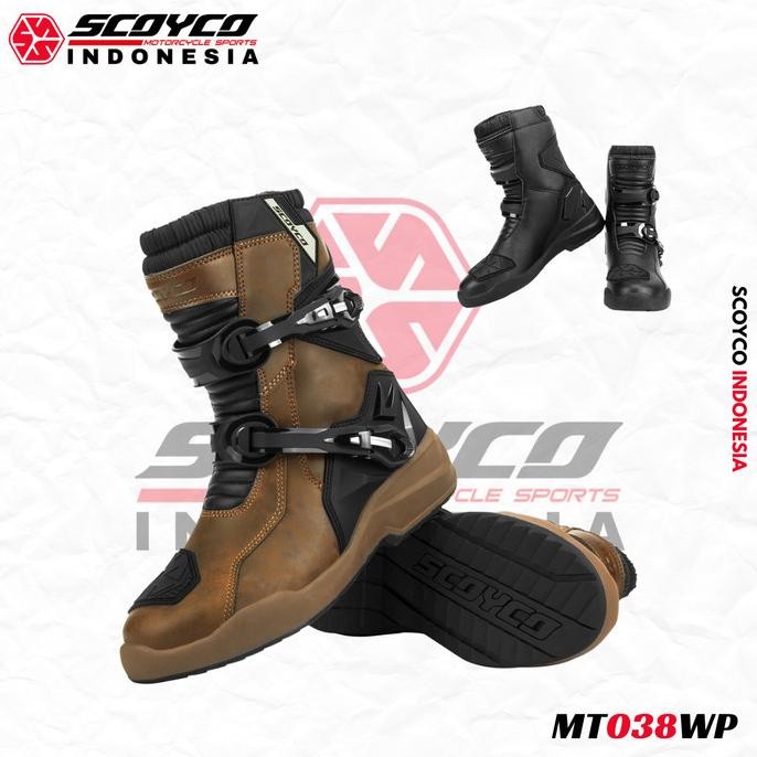 Sepatu Boot Kulit Motor Touring Adventure Leather Boots Scoyco MT038WP