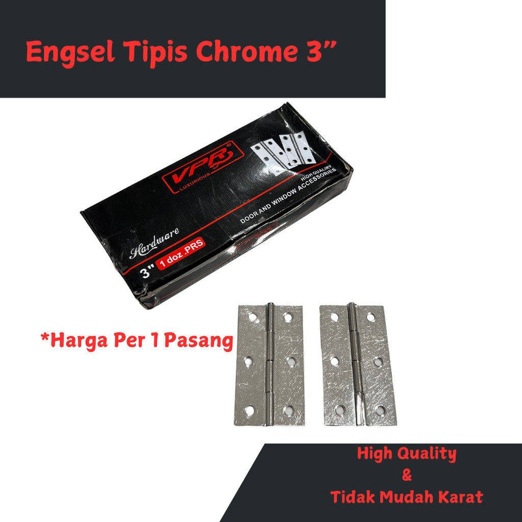 Engsel Tipis Stainless Chrome 3" / Engsel jendela Lemari kecil