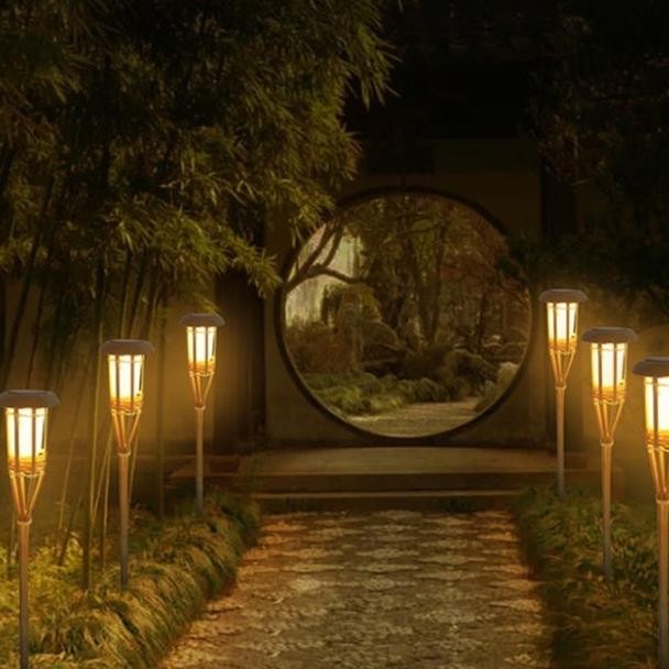 Lampu Bambu Hias Taman Led Tenaga /Lampu Taman Obor Tancap Solar