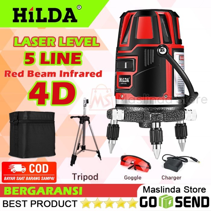 

newgan!! Hilda Laser Level 5 Line Meteran Garis Leveling Alat Ukur + Tripod