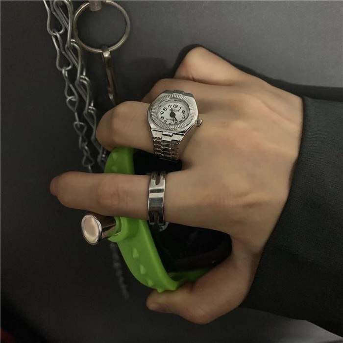 Jam Jari Jam nostaia Cincin Jam wanita pria unik Jam Jari analog