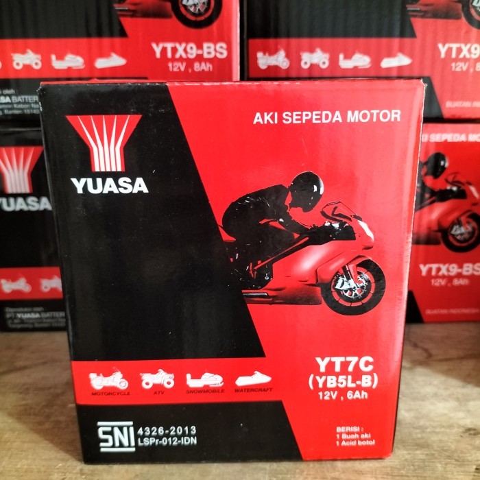 Aki motor Yuasa YT7C (YB5L-B) kering untuk supra, jupiter z, smash