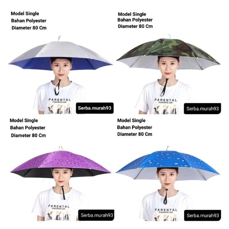 Vm - Payung Topi Besar Ukuran Diameter  80Cm Single -Topi Payung Mancing Hiking Outdoor