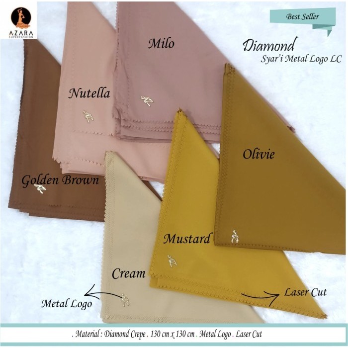Jilbab Segi Empat Polos Syari Diamond Lc By Azara Scarf Metal Logo