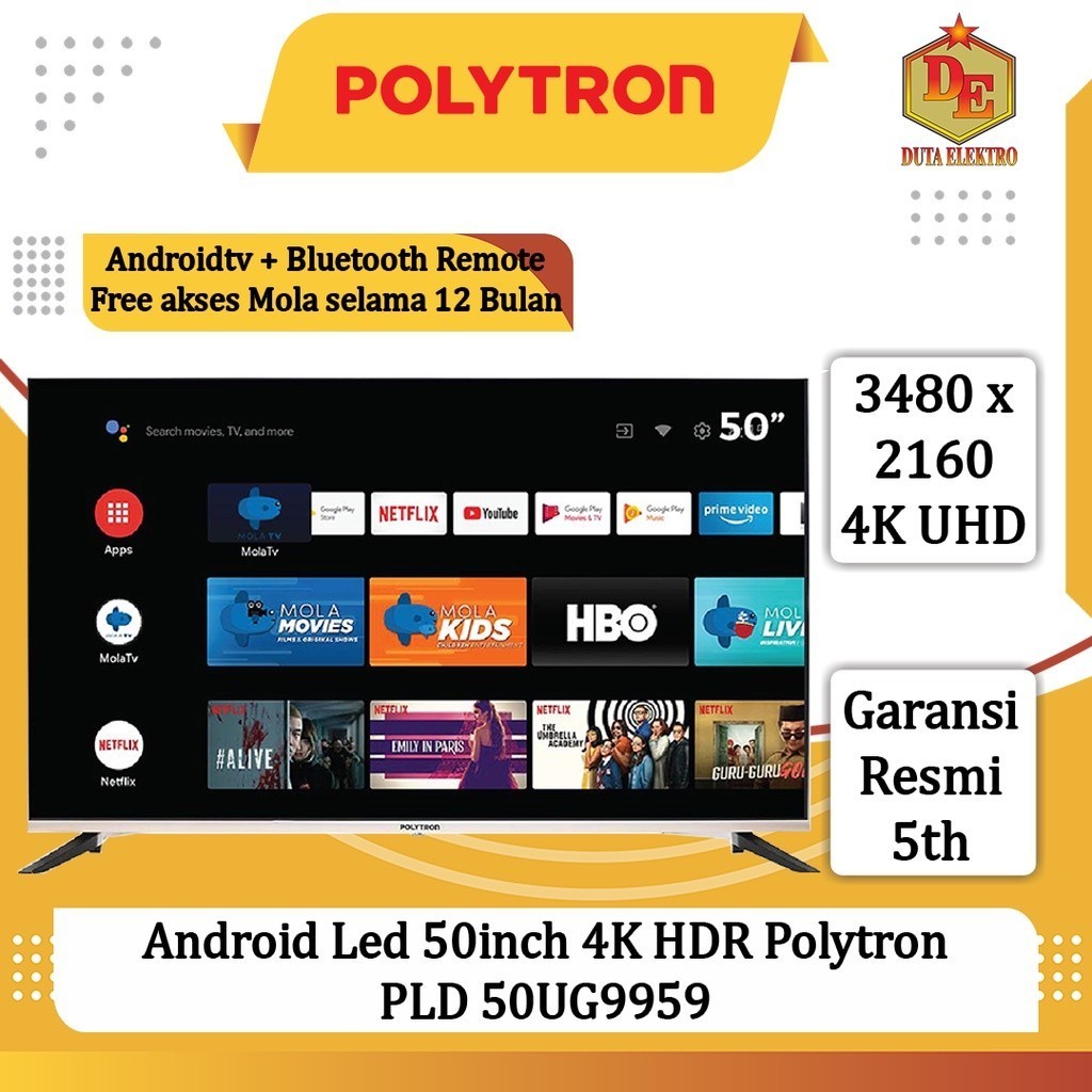 Android Led 50inch Polytron PLD 50 UG 9959 4K HDR TV