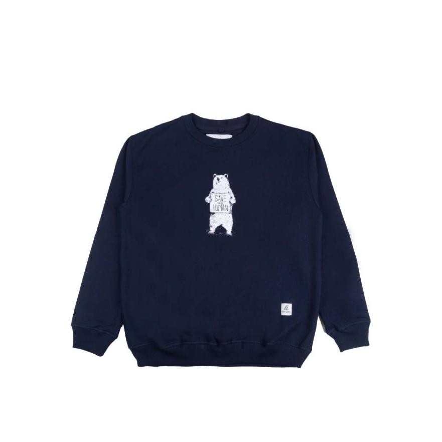 RECLAYS SWEATER PRIA SAVE THE HUMAN CREWNECK BIRU NAVY