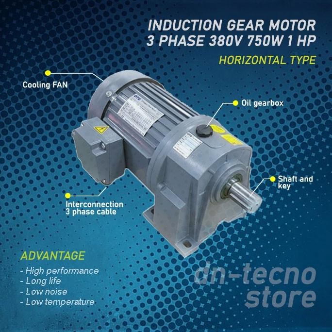 Diskon Motor Induksi Gearbox 3 Phase 1Hp (750W) 4 Pole 1500Rpm