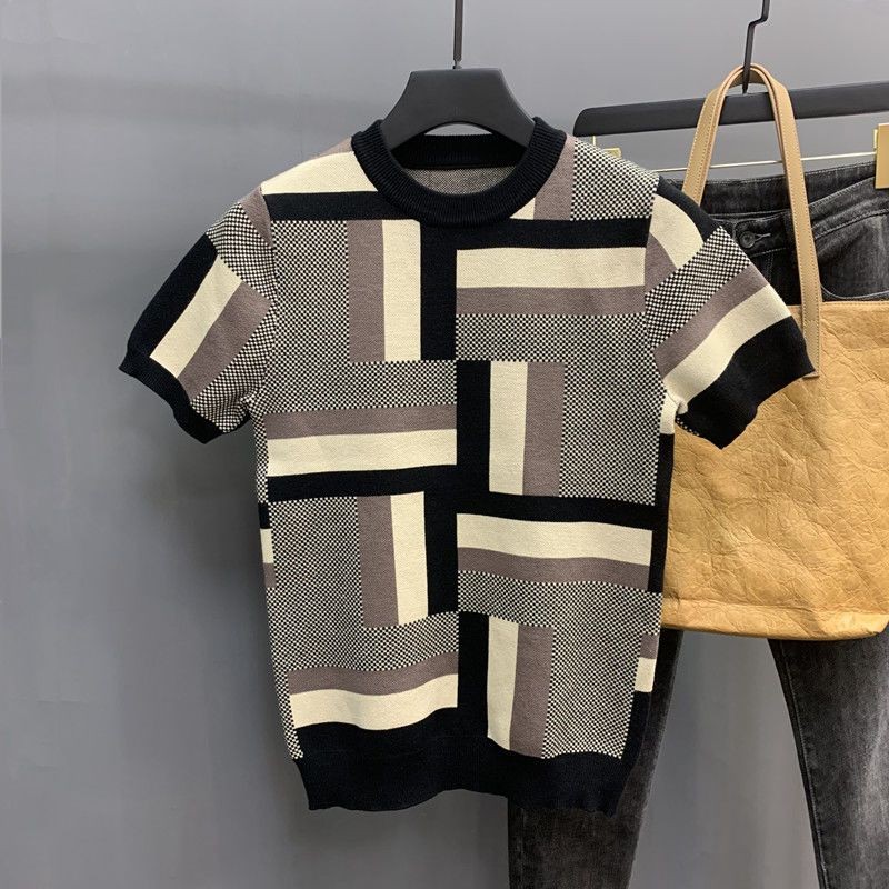 Busana Pria Rajut Lengan Pendek Leher Bulat