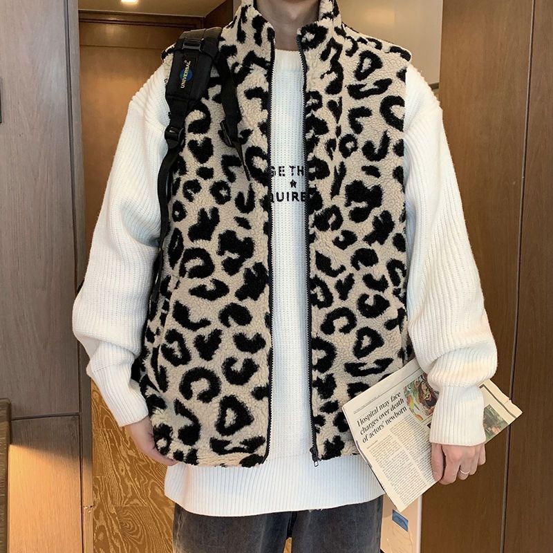 Rompi Wol Domba Pria, Rompi Jalan Tinggi Motif Macan Tutul, Jaket Bantalan Katun