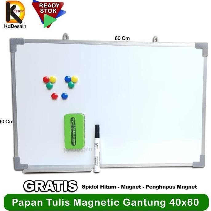 

NEW Papan Tulis Whiteboard Magnetic Gantung 40x60 Spidol Hitam Mgnet Hapus