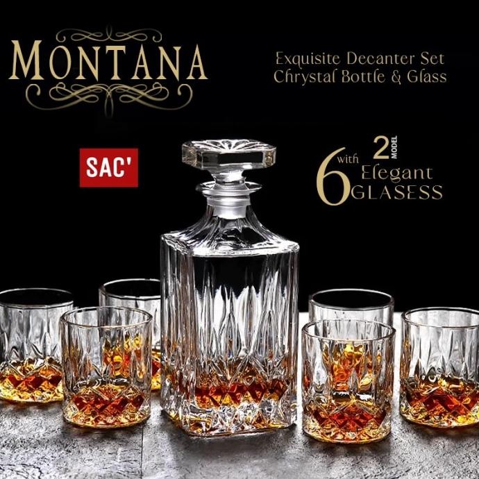 MONTANA Whiskey Decanter Set Bottle + 6 Whisky Glass Wine Botol Gelas