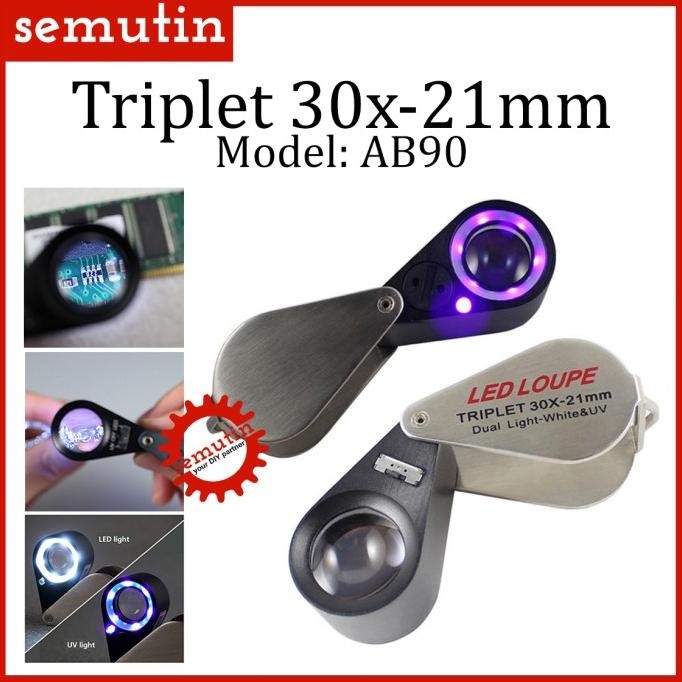 

BEBAS ONGKIR - Triplet 30x-21mm AB90 / LED Loupe / Lup Kaca Pembesar Lipat Perhiasan