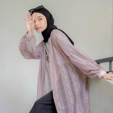 Now Trending Kardigan Brukat Lengan Balon Panjang | Long Cardi Burkat Premium Fashion 2024
