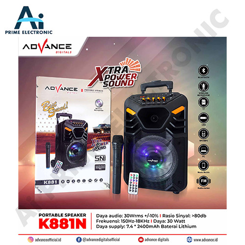ORIGINAL ADVANCE K 881 N Speaker 8 inch Bluetooth 2 Mic