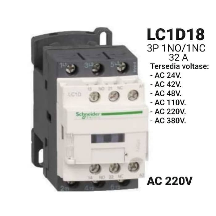 Terbaru Contactor Kontaktor Magnet Schneider Lc1D18 24V 42 48V 110V 220V 380V