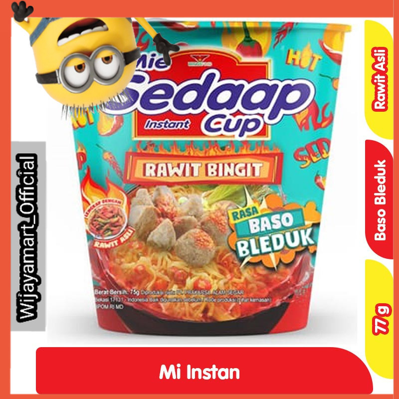 

Sedaap Mi Instan Cup Rawit Bingit Bakso Bleduk 77 g