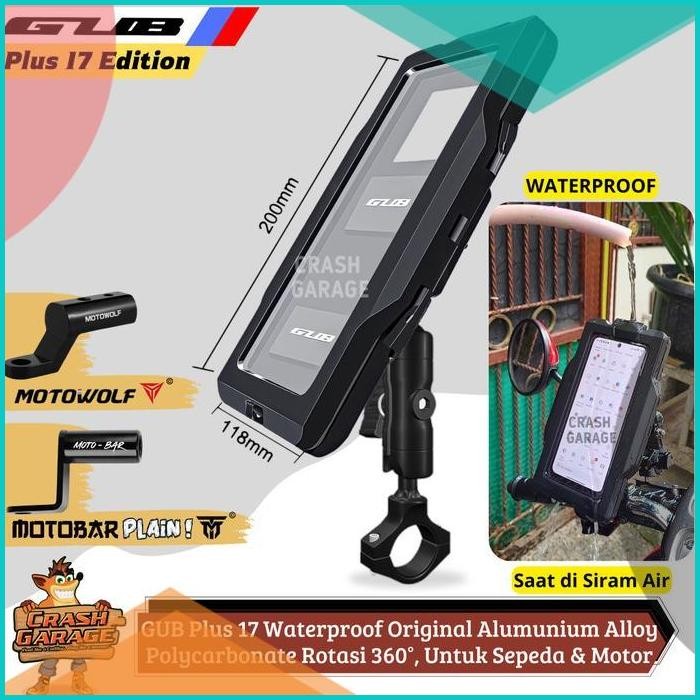 GUB Plus 17 Holder HP Motor Full Besi Waterproof Anti Air Dudukan HP
