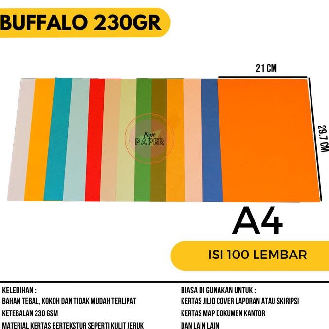 

TERLARIS - Kertas Buffalo 230 Gsm ukuran A4 21 cm x 29.7 (isi 100 lembar)