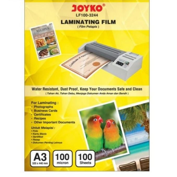 

TERLARIS - Plastik Laminating / Laminating Film ukuran A3 isi 100 lbr - JOYKO